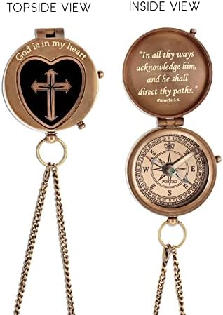 Portho Pocket God Compass עם כיס עור | ישוע דתי מתנות מצפן חרוט עם משלי 3: 6 | מתנות אידיאליות לחג המולד,